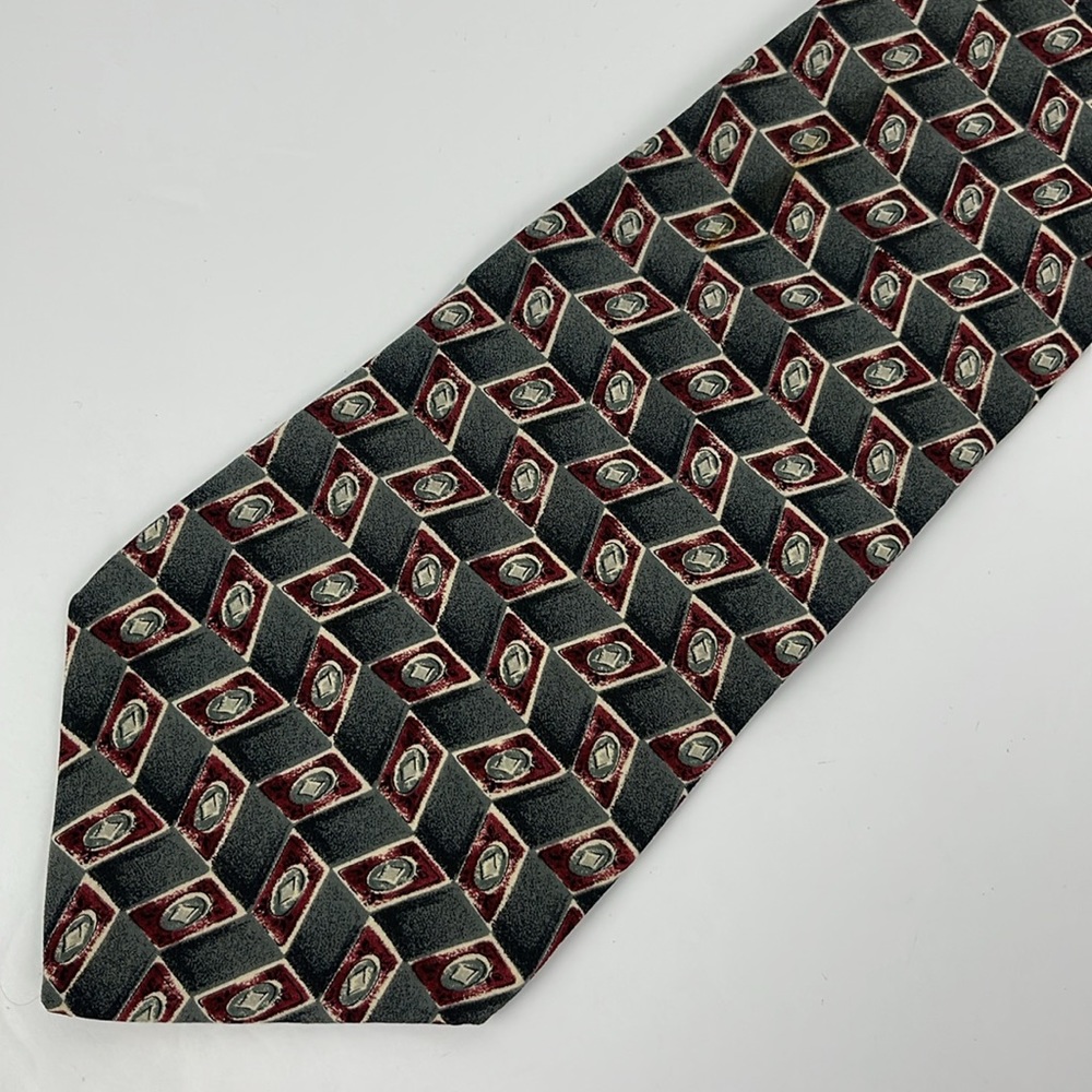 Vtg NWT Peter Thomas by Superba Italian Silk Tie / USA Made / gray  & maroon